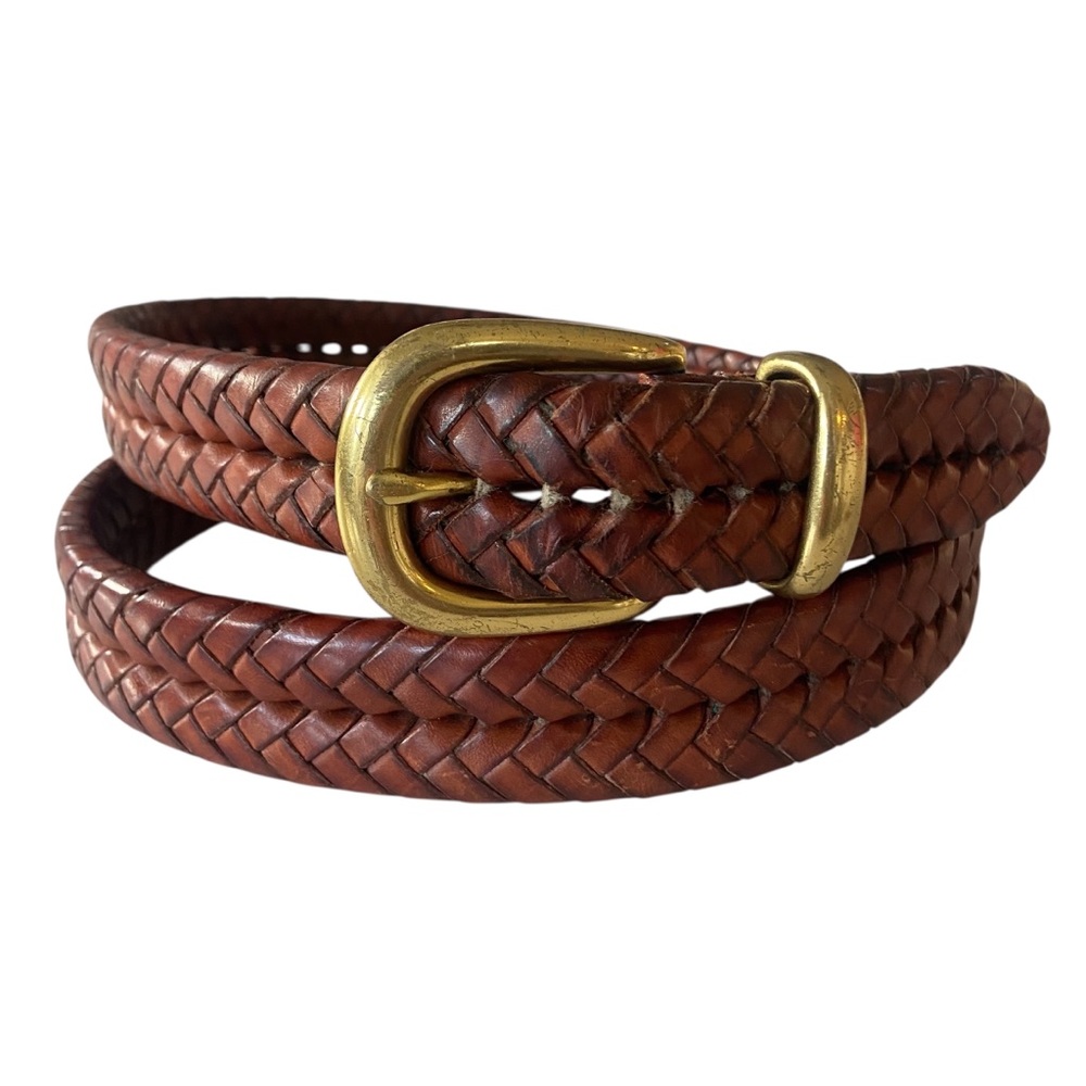 Coach 5922 Brown Leather Braided Fishtail Belt Brass Buckle 40 Preppy Classic